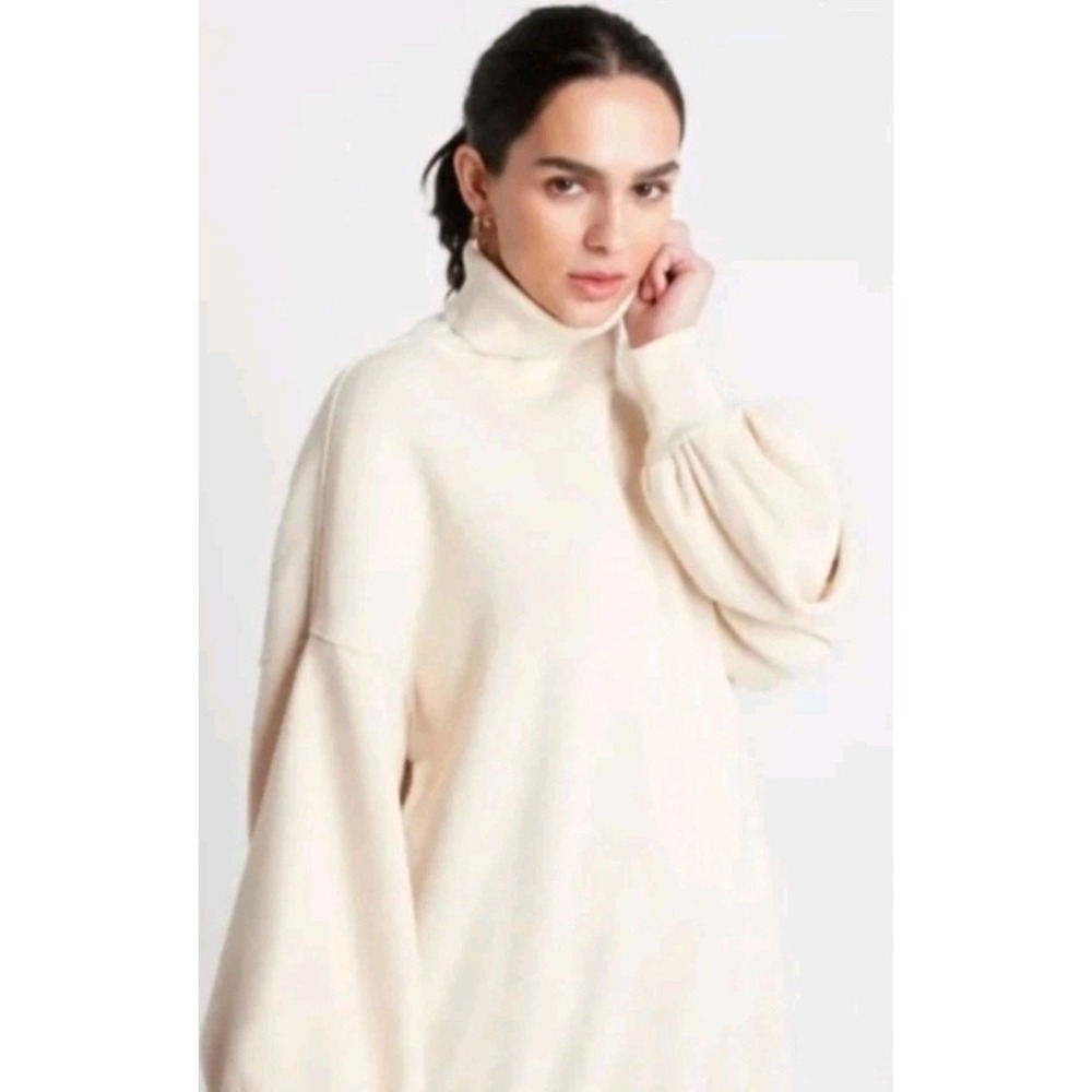NEW‎ Choosy Sweater Dress Women Small Cream Turtleneck Balloon Sleeve Minimalist